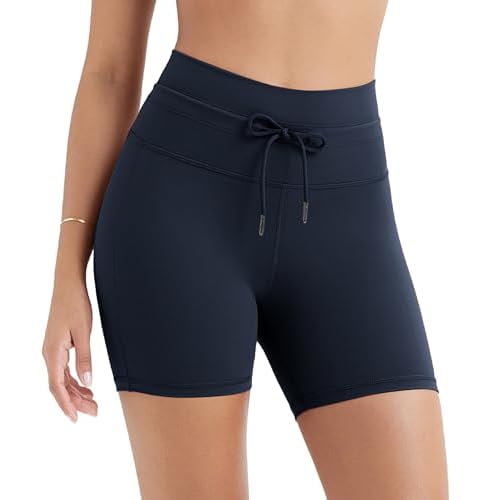 ODODOS Women's Drawstring Tie Daily Shorts 5" Inseam High Waist Workout Yoga Biker Shorts