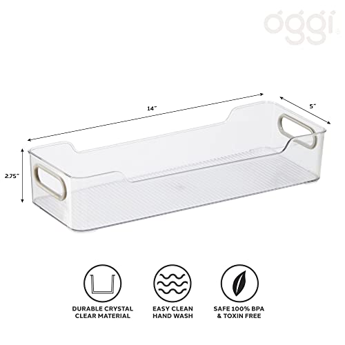 Oggi Cabinet/Drawer Storage Bin - 14" x 5" (Set of 6), Clear/Gray, Ideal for Kitchen Organization, Pantry Storage, Fridge Organizing - size: 14" x 5" (set of 6)