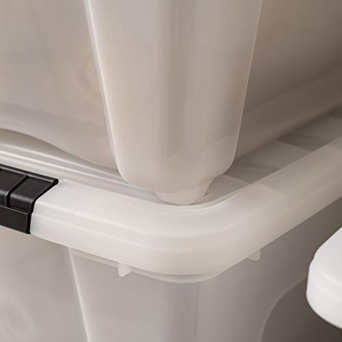 IRIS USA 32 Qt Stackable Plastic Storage Bins with Lids, 4 Pack - BPA-Free, Made in USA - Discreet Organizing Solution, Latches, Durable Nestable Containers, Secure Pull Handle - Pearl - size: 32 Qt, style: 4 Pack