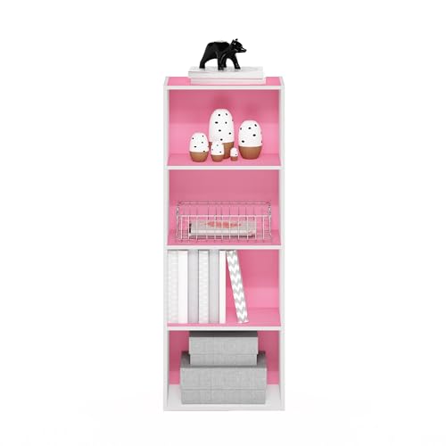 Furinno Luder Bookcase / Book / Storage, 4-Tier, Pink/White - color: White/Pink, size: 4-Tier, 9.3 x 15.6 x 41.7