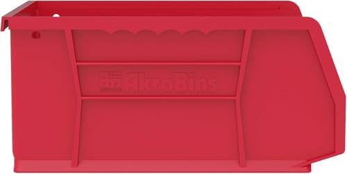 Akro-Mils 30235 AkroBins Plastic Storage Bins, Space-Saving Stackable Bins for Garage, Pantry, Craft Organization, 11" x 11" x 5", Red, 6-Pack - color: Red