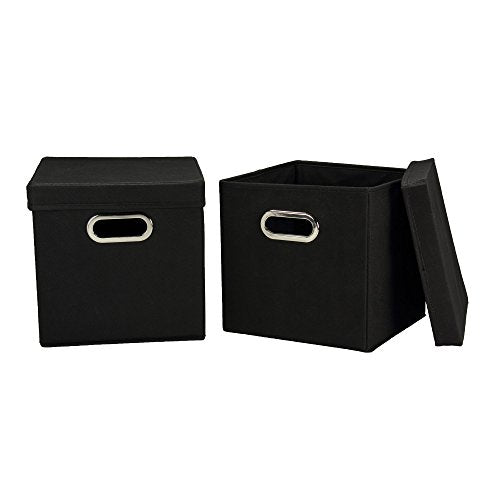 Household Essentials 34-1 Decorative Storage Cube Set with Removable Lids | Black | 2-Pack - size: 2 Count (Pack of 1)