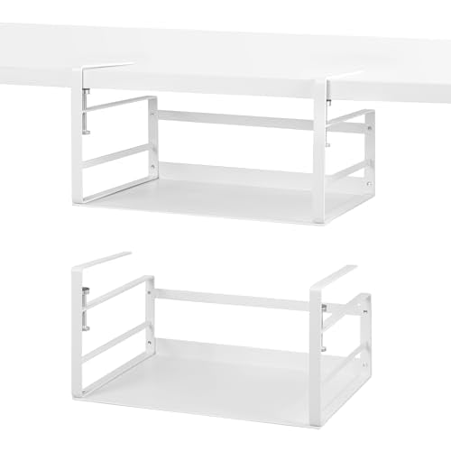 Nxconsu 2 Pack Under Shelf Storage Organizer, Adjustable Knob-Lock Hanging Basket for Kitchen Cabinet Pantry Cupboard Desk, Heavy Duty Metal, 30LB, White, Medium(13.38" W×9.84" D, Interior H 4.88") - size: Medium – 13.4" W
