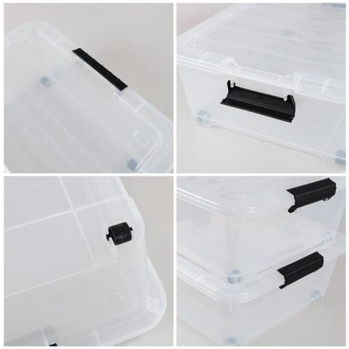 4-Pack 25 Quart Under Bed Plastic Storage Bins, Clear Under Bed Storage Box Container with Wheels - size: 25 Quart