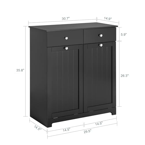 Haotian Tilt-out Bathroom Laundry Cabinet Hidden Hamper Organizer with Double Baskets and Drawers Storing Unit Storage Chest Cupboard, Black BZR33-SCH
