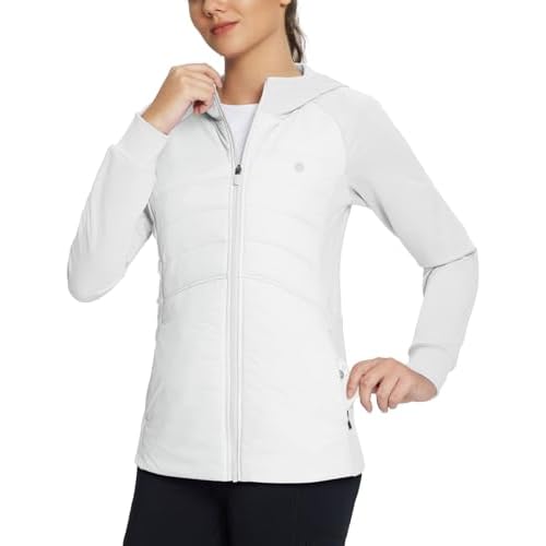 baleaf Women's Running Winter Jacket with Hood Warm Lightweight Insulated Hybrid Jackets Puffer Zip Pockets Hiking Skiing