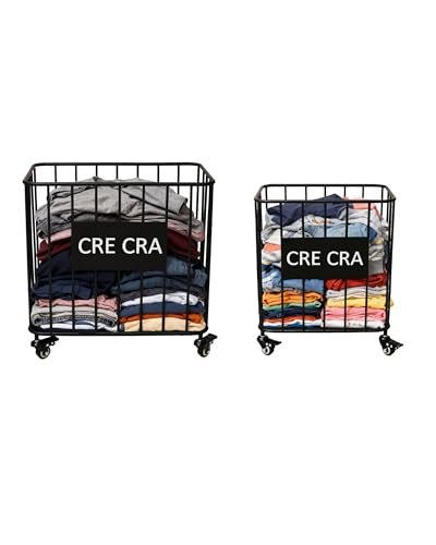 Iron Laundry Hamper with Wheels | Durable Metal Clothes Basket | Easy Mobility | 19.69 x 11.81 x 23.62 Inches | Pack of 2