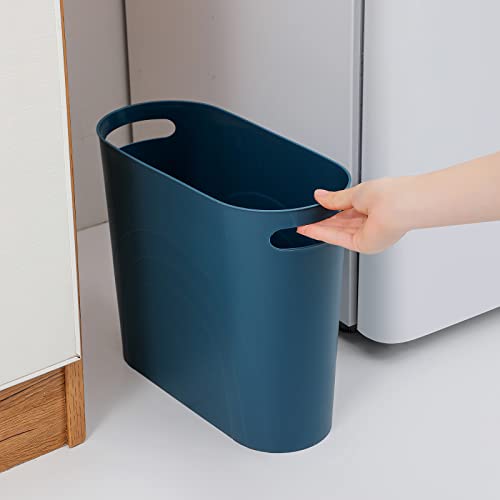 rejomiik Small Trash Can, Slim Garbage Can Plastic Waste Basket with Handles 3.5 Gallon Container Bin for Narrow Spaces Bathroom, Bedroom, Kitchen, Office at Home, 2 Pack Teal Blue - color: Teal Blue, size: 2 pack