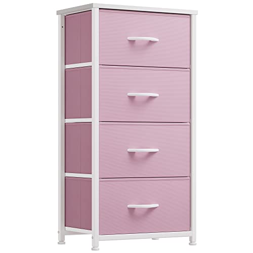 YITAHOME Dresser with 4 Drawers - Storage Tower Unit, Fabric Dresser for Bedroom, Living Room, Closets - Sturdy Steel Frame, Wooden Top & Easy Pull Fabric Bins - color: Cool Pink, style: 4-Drawer