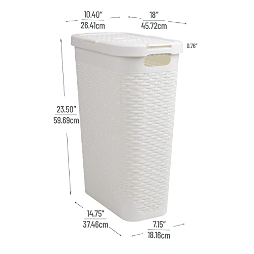 Mind Reader Slim Laundry Hamper with Lid, 40L Clothes Basket, Narrow Tapered Design with Ventilated Cutout Pattern, Plastic, White - color: White, size: Single
