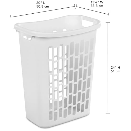 20x13x24 inch narrow body laundry basket rectangular plastic dirty laundry basket white thin space saving 1.8 bushels large capacity ventilation hole design with double-sided through handle.
