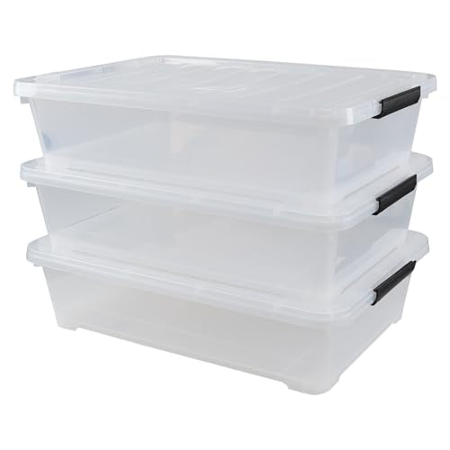 3 Packs 50 QT Plastic Under Bed Storage Bins with LatchLids, Underbed Storage Containers with Wheels for Closet Organizers - size: 50 Quart