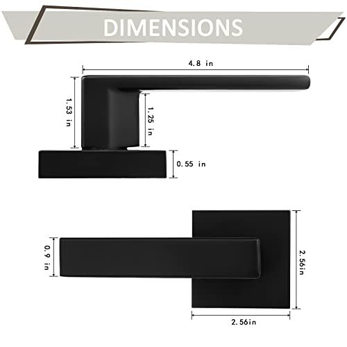 Probrico 4Pack Door Lever Dummy Lever Door Handle for Closets French Door,Square Dummy Door Lever,Non-Turning Single Side Pull with Black Finish,Easy Installation Pull Only Lever Set