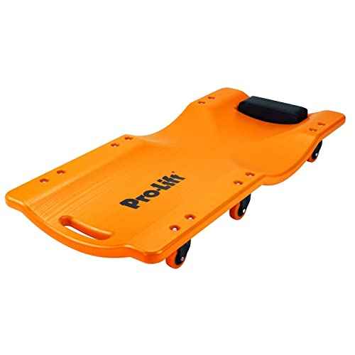 Pro-LifT Mechanic Plastic Creeper 36 Inch - Blow Molded Ergonomic HDPE Body with Padded Headrest - 300 Lbs Capacity Orange
