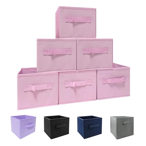 EBIGIC Pink Bins[6 Pack] 9.0"x7.5"x7.5" Small Size Fabirc Foldable Closet Toy Organizer Collapsible Cloth by BIGIC… - color: Pink 6Pack, size: 9”x 7.5”x 7.5”