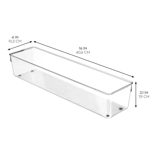 iDesign Plastic Drawer Organizer Bins - Storage for Kitchen, Bathroom, and Desk Drawers - Set of 3 - Clear - size: 4 x 16 x 3, style: Pack of 3