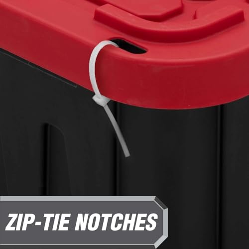 27 Gallon Large Storage Bin with Snap Lid, Black and Red, Heavy Duty Plastic Storage Container