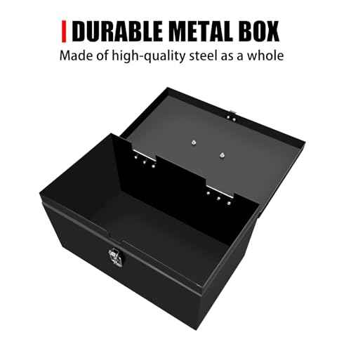Small Steel Metal Tool Box, Lockable Storage Box for Storing Valuable Items, Office Documents, Garage Tools (12" Black)