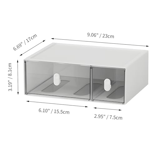 Desktop Storage Drawers, Plastic Desk Organizer with 2 Drawers, Modular Stackable Toolbox Units for Office Stationary, Makeup Container, Bathroom Countertop (Tall Layer, White & Clear) - color: 1 Tall Layer & 2 Drawers, White & Clear