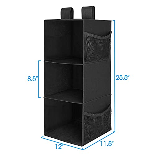 MAX Houser 3-Shelf Hanging Closet Organizer, Hanging Sweater Organizer, Foldable Hanging Shelves for Closet with 2 Velcro, Black - color: Black