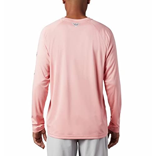 Columbia Men's Standard Terminal Tackle Heather Long Sleeve Shirt, Sorbet Black Logo, Large