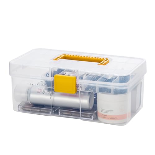 Vidifor Plastic Clear Portable Handled Storage Box with Adjustable Dividers Art Supply Organizer Multipurpose Home Utility Box for Craft, Sewing, Medicine, Makeup, Office Supplies (L, Clear)
