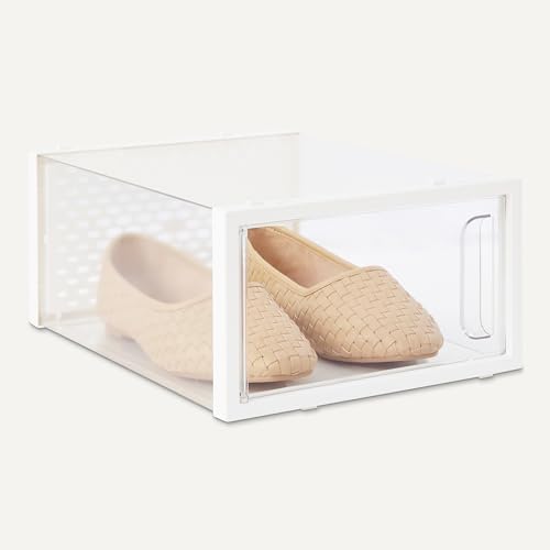 Amazon Basics Stackable and Foldable Clear Shoe Storage Organizer Box, Small, 12-Pack - size: Small