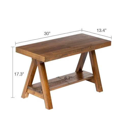 Wnutrees Farmhouse Wood Bench, Rustic Indoor Storage Bench for Entryway, Living Room, Dining Room, Solid Wood Construction, Original Wood - size: 30" wood bench