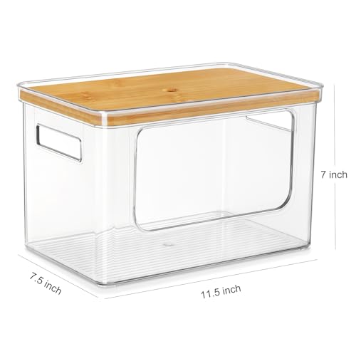 Hudgan Stackable Storage with Bamboo Top for Laundry Room Organization, Extra Large Trash Bag/Garbage Bag Dispenser, Under Sink Organizer, Pantry Organizers
