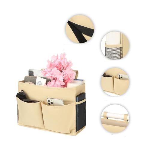 Bedside Storage Organizer Bag Phone Book Magazine Holder Pockets Hanging Storage Bag Sofa Side Pouch Bag(Black) - color: Black