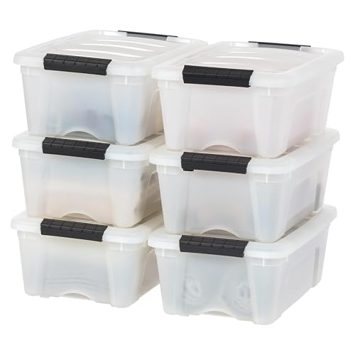 IRIS USA 13 QT Plastic Storage Box with Lid and Latches - 6 Pack - BPA-Free, Discreet Organizing Solution, Durable Nestable Stackable Containers, Secure Pull Handle - Pearl - size: 13 Qt, style: 6 Pack
