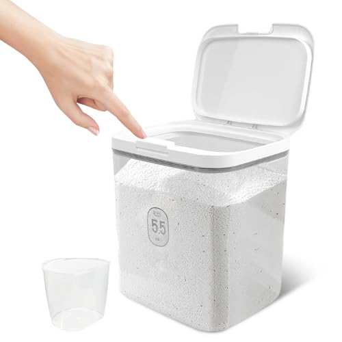 5.5L Laundry Detergent Dispenser with One-Press Lid Laundry Powder Container for Laundry Room Organization & Storage Pod and Airtight Dishwasher Pod Holder for Bead Powder, 1 Pack