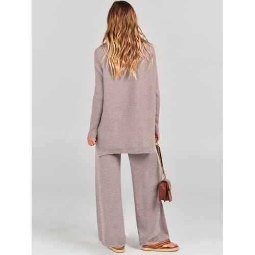 ANRABESS Women Two Piece Outfits Oversized Turtleneck Knit Pullover Sweater Top Wide Leg Pants Lounge Set Sweatsuit 2025 Fall