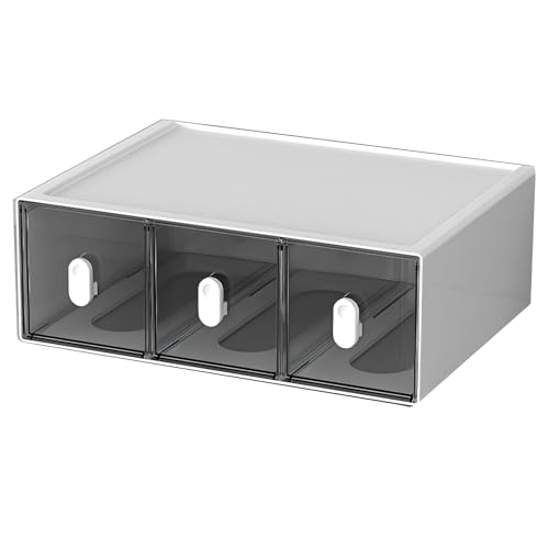 Desktop Storage Drawers, Plastic Desk Organizer with 3 Drawers, Modular Stackable Toolbox Units for Office Stationary, Makeup Container, Bathroom Countertop (1 Tall Layer, White & Clear) - color: 1 Tall Layer & 3 Drawers, White & Clear