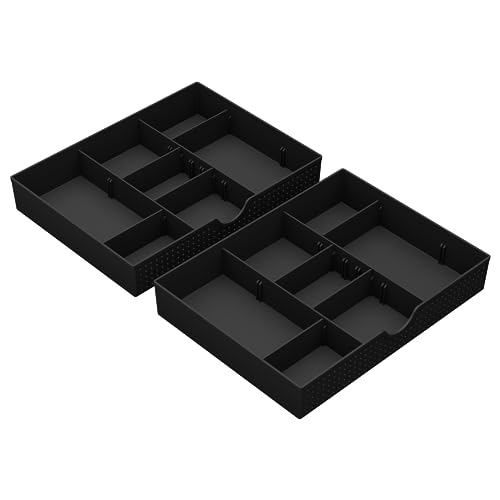 CAXXA 3 Slot Drawer Organizer with 4 Adjustable Dividers - Junk Drawer Storage for Office Desk Supplies and Accessories, Black (1 Pack)