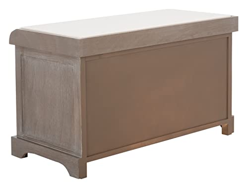 SAFAVIEH Home Collection – Freddy White Wash Storage Bench with Wicker Baskets & Cushion, Entryway Seating Bench, Fully Assembled (AMH5736G) - color: White Washed