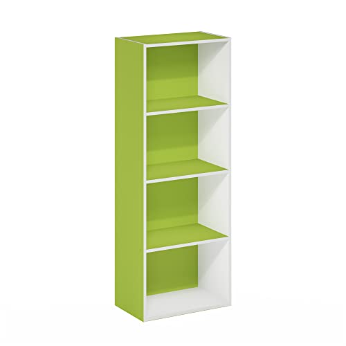 Furinno Luder Bookcase / Book / Storage, 4-Tier, Green/White - color: White/Green, size: 4-Tier, 9.3 x 15.6 x 41.7
