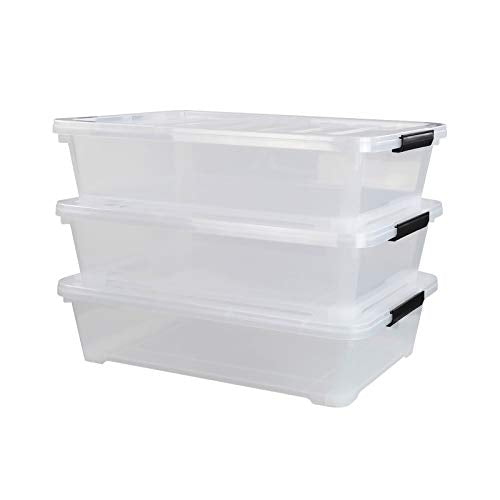 3-Pack Plastic Under Bed Storage Box Container, 40 Quart Clear Stackable Storage Box Wheeled Latching Box - size: 40 Quart