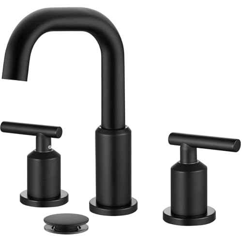 gotonovo 8 Inch Widespread Bathroom Sink Faucet 3 Hole 2 Handles Lavatory Basin with Pop Up Drain with Hot and Cold Mixer Valves Vintage Matte Black