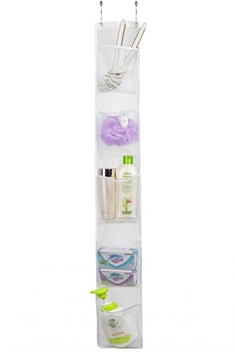 ALYER Hanging Storage Shower Caddy Organizer,Mesh Pockets for Bathroom,Closet,Pantry (White) - color: White