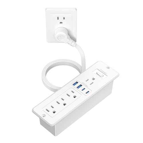 65W USB C Recessed Power Strip, Flush Mount Desktop Recessed Outlet with 4AC & 2 PD GaN USB C & 2 USB-A Ports, Furniture Hidden Drawer Fast Charging Station for Home Office