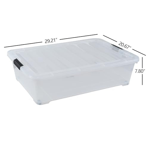 50 Quart Wheeled Latching Storage Box, Stackable Bin with Latch Lid, Plastic Container to Organize Shoes Underbed (3 Pack) - size: 50 Quart