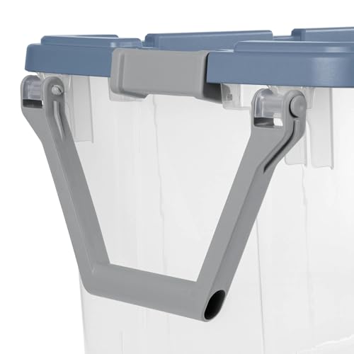 160-quart durable clear storage box with locking lid and handle, blue, 2-pack