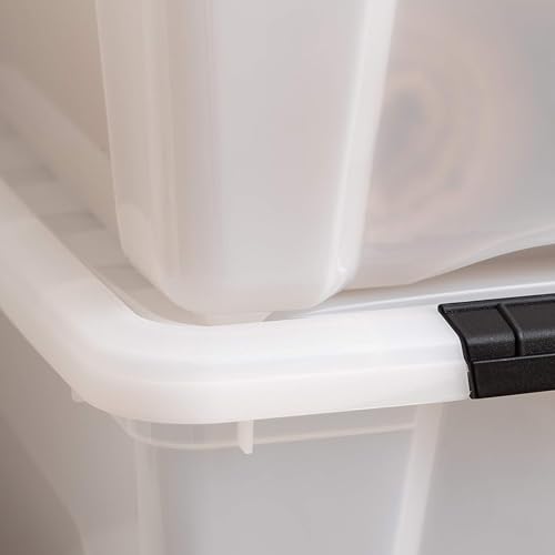 IRIS USA 40 Qt Stackable Plastic Storage Bins with Lids, 4 Pack - BPA-Free, Made in USA - Discreet Organizing Solution, Latches, Durable Nestable Containers, Secure Pull Handle - Pearl - size: 40 Qt, style: 4 Pack