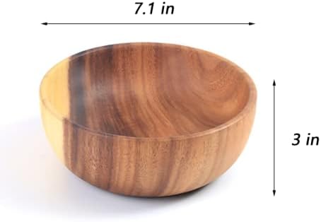 Hand-Crafted From Solid Acacia Wood Salad Bowls 7.1 or 7.9 Inches Set of 2 Individual Large Wood Bowl for Fruits Salads and Decoration Fruit Bowl for Snacks
