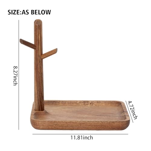 Wooden Key Holder with Tray, Tree Shaped Key Stand & Key Tray for Entryway Table, Rustic Home Organizer for Keys Jewelry