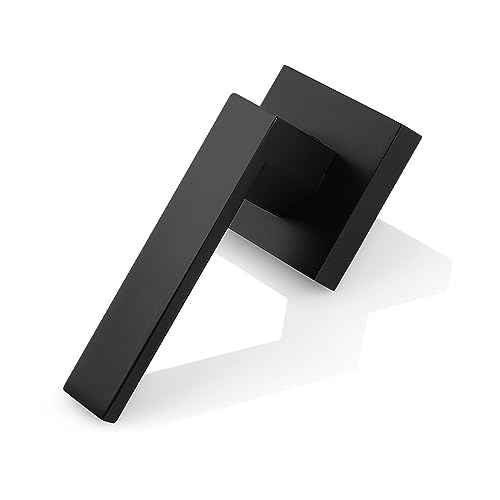 Probrico 4Pack Door Lever Dummy Lever Door Handle for Closets French Door,Square Dummy Door Lever,Non-Turning Single Side Pull with Black Finish,Easy Installation Pull Only Lever Set