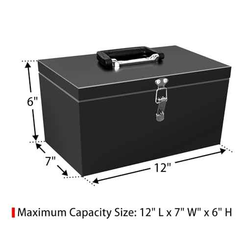 Small Steel Metal Tool Box, Lockable Storage Box for Storing Valuable Items, Office Documents, Garage Tools (12" Black)
