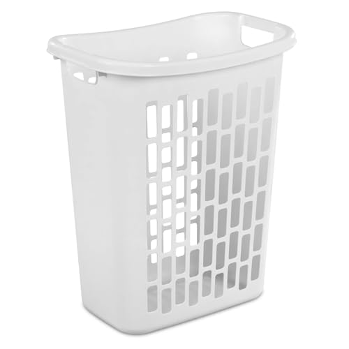 1.8 Bushel Slim Rectangular Laundry Hamper with Through Handles, Space-Saving Plastic Laundry Basket for Narrow Spaces, Ventilated Design, White, 20 x 13.1 x 24 Inches