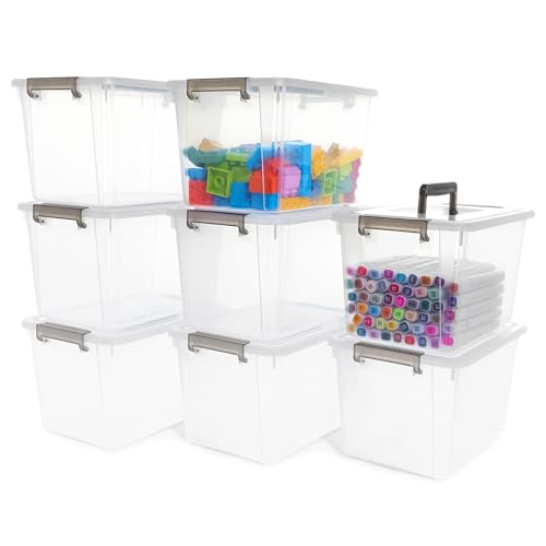 Citylife 8 Packs 6 QT Plastic Storage Bins with Latching Lids Clear Storage Box with handle Stackable Storage Containers for Organizing Snacks, Crafts, Toys, Tools - size: 8 Packs (10.31"L x 7.28" W x 6.1"H)